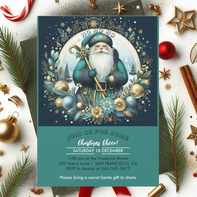 Nordic Santa Ho Ho Ho Snowy jul Cheer Party Inbjudningar (Nordic Santa Ho Ho Ho Snowy Christmas Cheer Party Invitation)