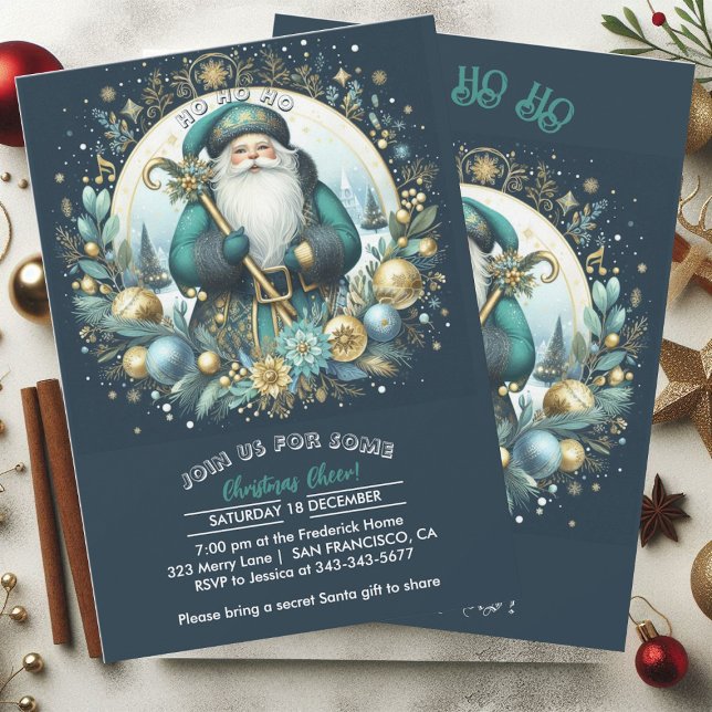 Nordic Santa Ho Ho Ho Snowy jul Cheer Party Inbjudningar (Nordic Santa Ho Ho Ho Snowy Christmas Cheer Party Invitation)
