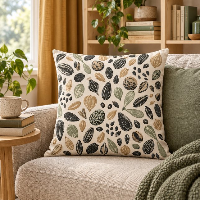 Nordic Seed Märks Kastkudde Kudde (16 inch cotton throw pillow. Same flat printed design both sides. Styled scene; props not included.)