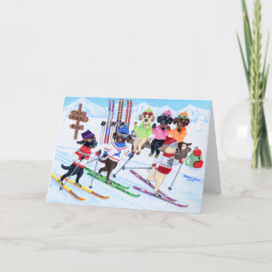 Nordic Skiing Labradors Painting Kort