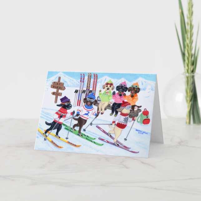 Nordic Skiing Labradors Painting Kort (Framsida)