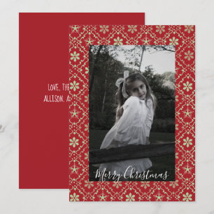 Nordic Snowflake Elegant Red 1 Photo Trendig Julkort