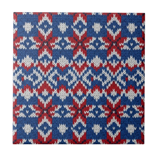Nordic Snowflake Knit Pattern - Navy, Red, White 2 Kakelplatta (Framsidan)