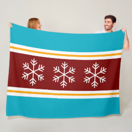 Nordic Snowflakes Bold Red White Azure Stripes Fleecefilt