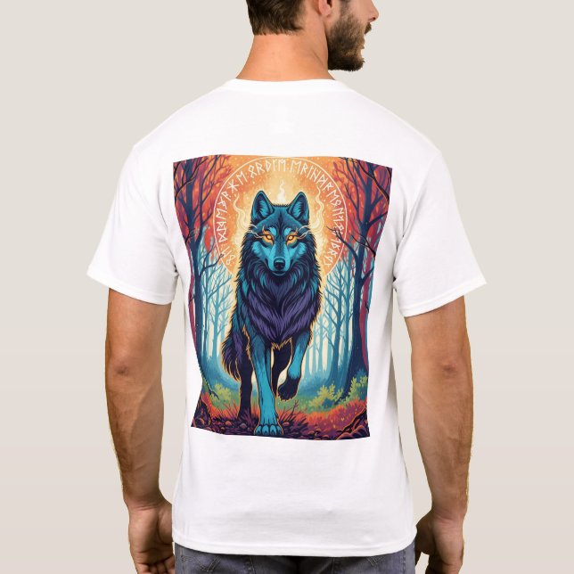 Nordic Spirit Wolf T-Shirt with Runes and Forest  (Baksida)