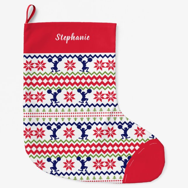 Nordic Style Cheerleader Pattern Christmas Stor Julstrumpa (Framsidan)