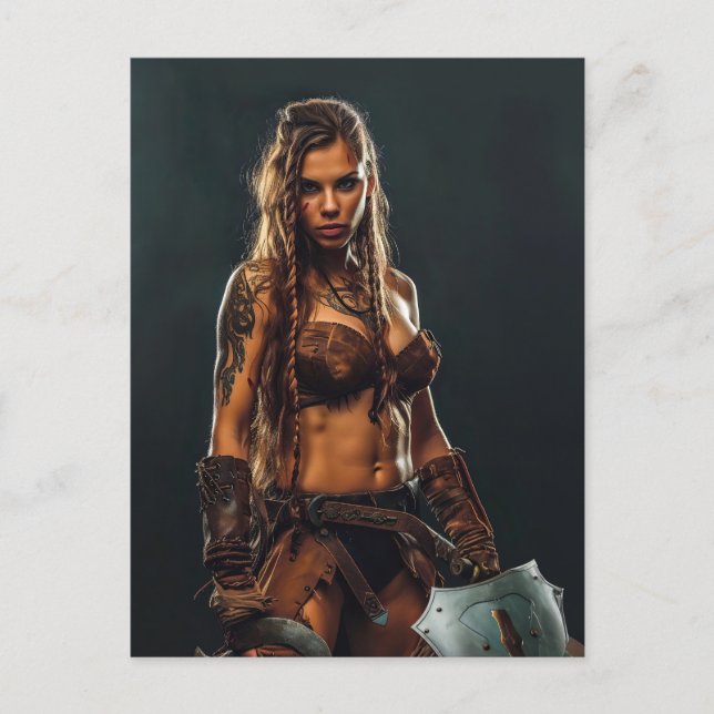 Nordic Viking Shieldmaiden Power Vykort (Framsida)