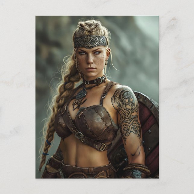 Nordic Viking Shieldmaiden Power Vykort (Framsida)
