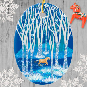 Nordic Winter Fjord Horse Julgransprydnad Keramik