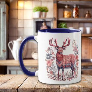 Nordic Winter Reindeer Rosa Blue Monogram Mugg