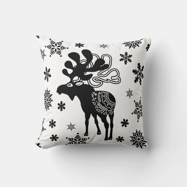 Nordic Winter Star Art and Snowflakes Kudde (Framsida)