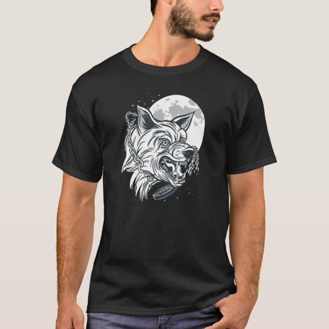 Nordic Wolf Head Moon Dog   and Wolf friend T Shirt (Framsida)