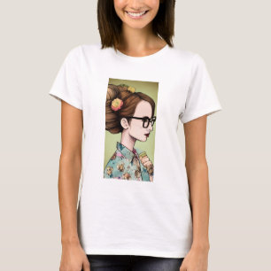 Nördigt asiatiskt tjej som håller böcker t shirt