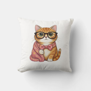 Nördigt orange kattkrage T-shirt Kudde