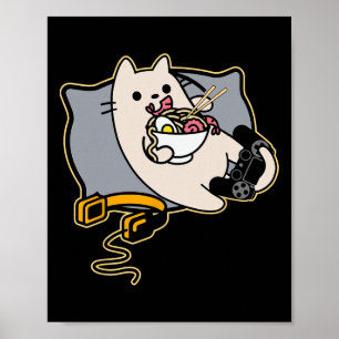 Nördigt Ramenätande Gamerkattspel Pausat Poster