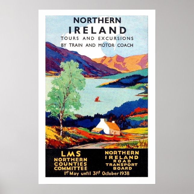 Nordirlands landskapsturism, vintage resor poster (Framsidan)