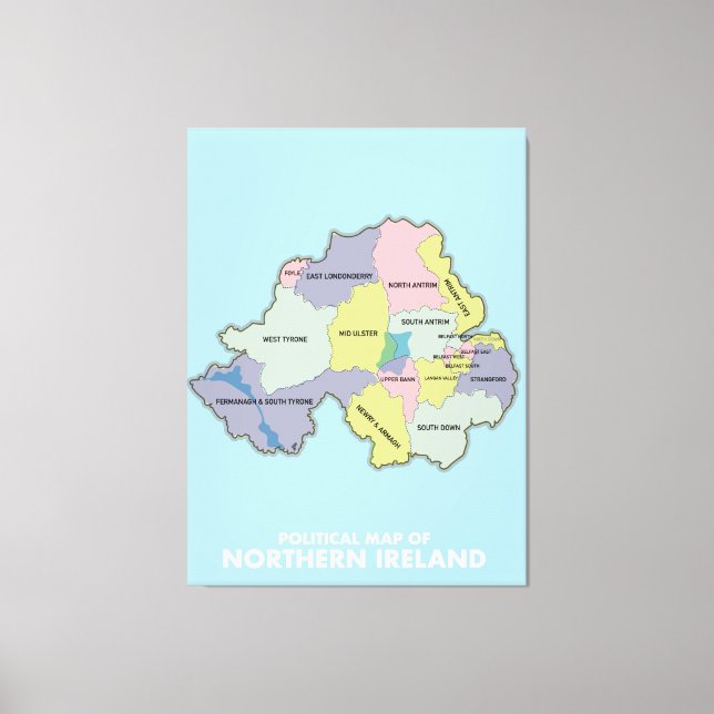 Nordirlands politiska Karta. Canvastryck (Framsida)