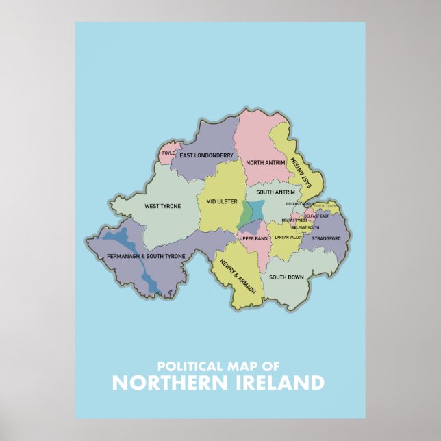 Nordirlands politiska Karta. Poster (Framsidan)