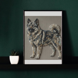 Nordisk älghund Natural Pebble Stone Mosaik Vägg Poster