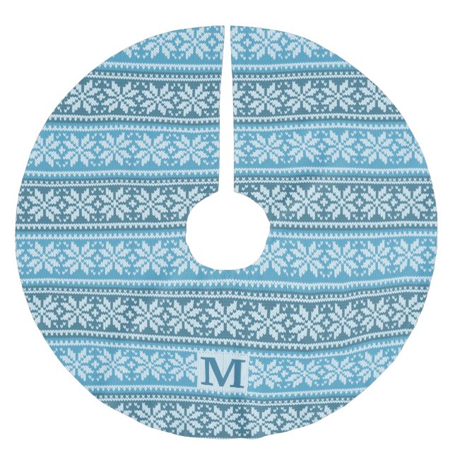 Nordisk blå snöflummel Faux Sticka Sweater Monogra Julgransmatta Borstad Polyester (Framsidan)