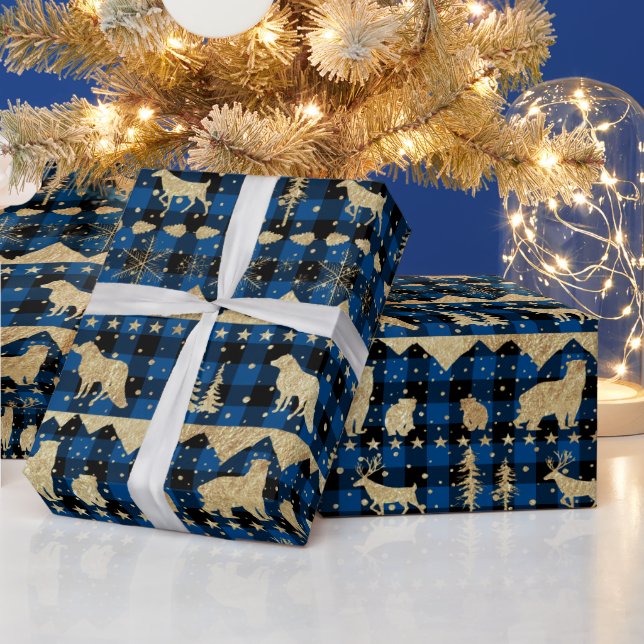 Nordisk blåblåblåbuffalo Play Guld Winter Animals Presentpapper (Helgdagar)
