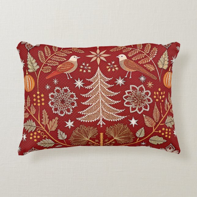 Nordisk broderad vit tråd av Dekorativ kudde-hölje Prydnadskudde (Framsidan)