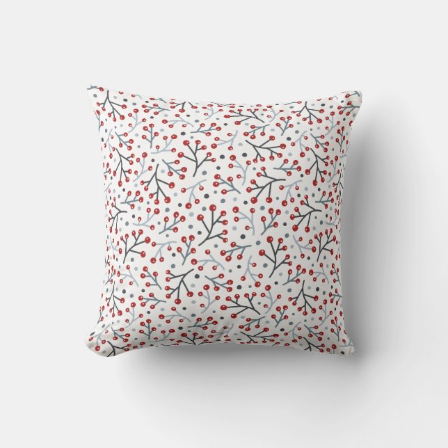Nordisk folkart Red Blue Berries och Grenar Kudde (Framsida)