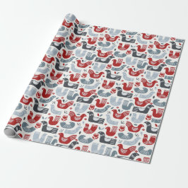 Nordisk folkart Red Blue Birds and Flowers Presentpapper
