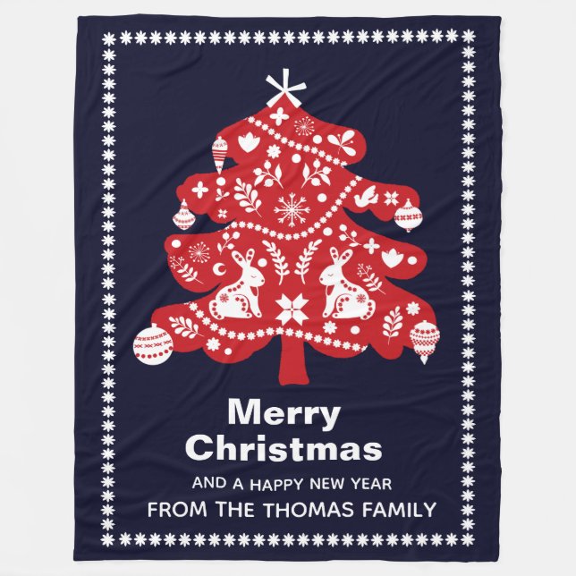 Nordisk folkflotta Röda Julgran-bunnier Fleecefilt (Framsidan)