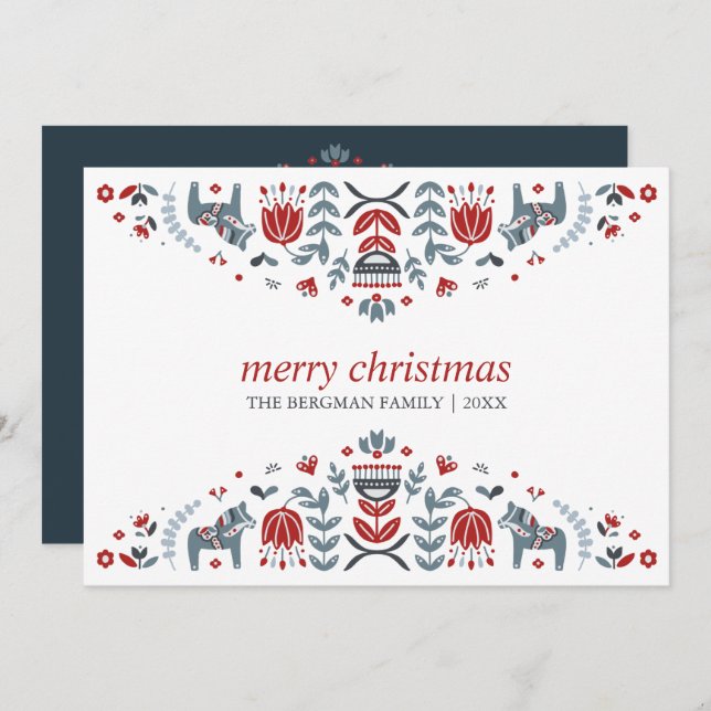 Nordisk Folkkonst | Dalahäst Jul Helgdag Julkort (Fram/baksida)