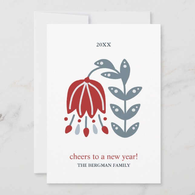 Nordisk folkkonst Röd blomma Två bilder Jul Julkort (Framsida)