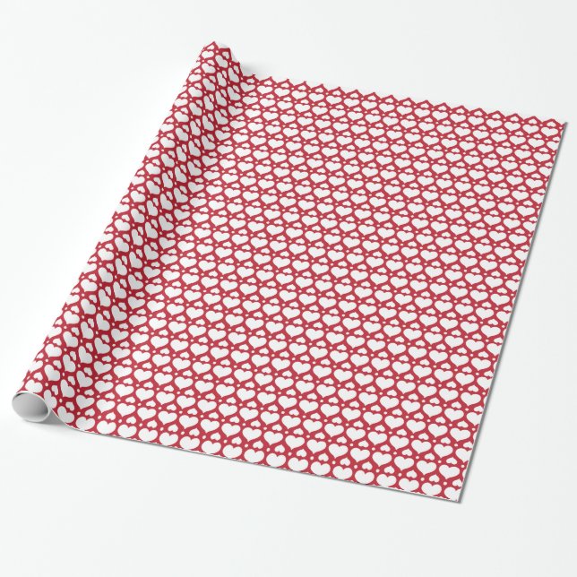 Nordisk jul med röda och vita hjärtan presentpapper (Utrullad)