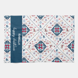 Nordisk jul med Snöflingor och renar Kökshandduk