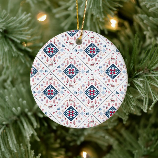Nordisk jul Mönster, Snöflingor och renar Julgransprydnad Keramik (Träd)