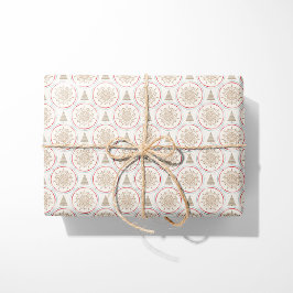 Nordisk jul Tan Snöflingor och Träd Presentpapper