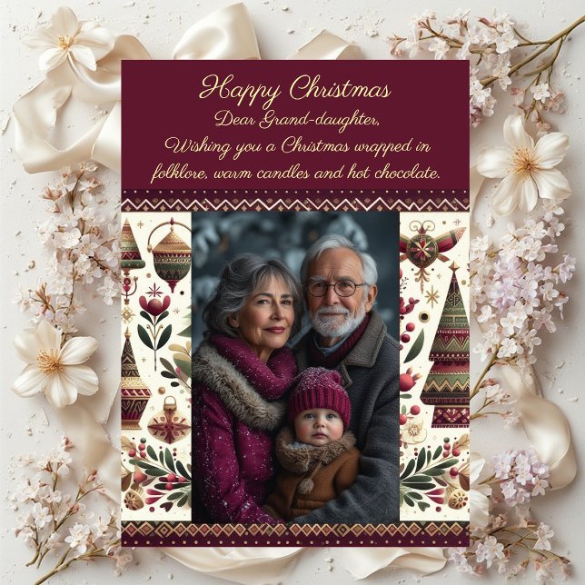 Nordisk julby Cute barnbarnsfoto Julkort (Nordic Christmas Village Cute Grand-Daughter Photo Holiday Card)