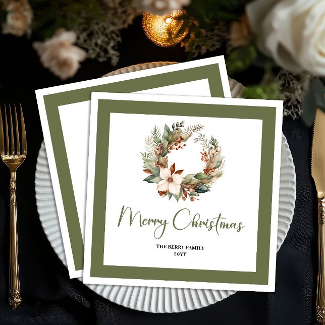 Nordisk julkrans familjenamn servetter (Nordic Style Christmas Wreath Family Name Napkins)