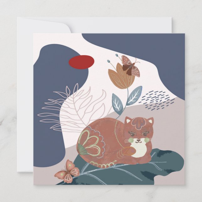 Nordisk katt och fjärilar anteckningskort (Framsida)