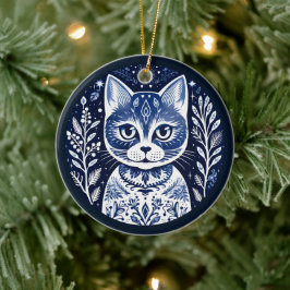 Nordisk kattprydnad julgransprydnad keramik