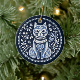 Nordisk kattprydnad julgransprydnad keramik