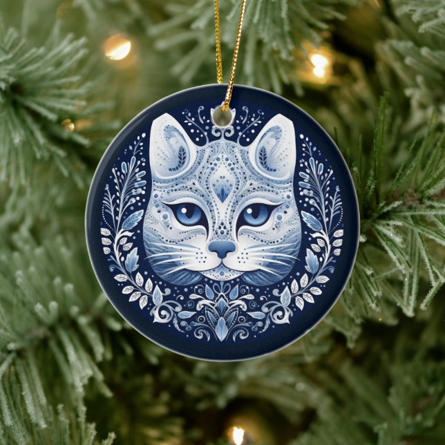 Nordisk kattprydnad julgransprydnad keramik (Träd)