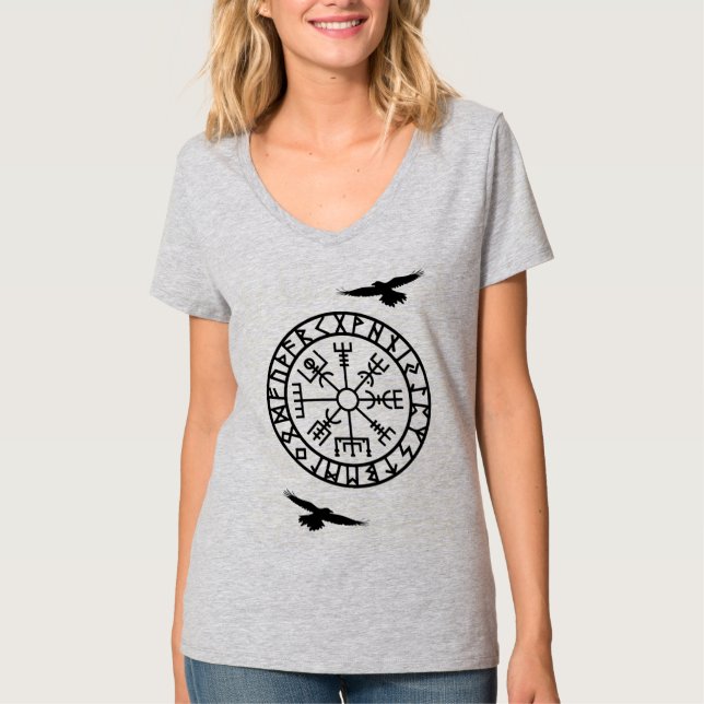 Nordisk kompass, ravens, Huginn, Muninn, Viking T Shirt (Framsida)
