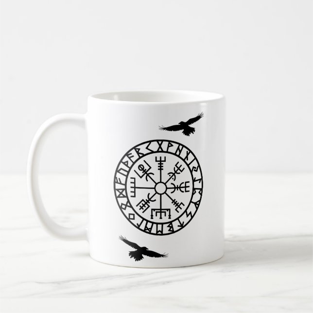 Nordisk kompass, runor, Huginn, Muninn, Viking Kaffemugg (Vänster)
