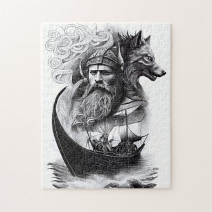 nordisk mytologi Oden Fenrisulven och vikingaskepp Pussel