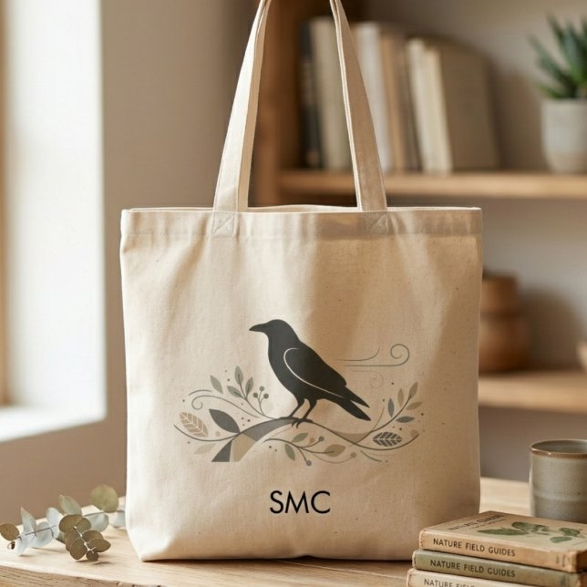 Nordisk Raven Fågel Konst Minimalistisk Naturälska Tygkasse (Minimalist Nordic raven tote bag)