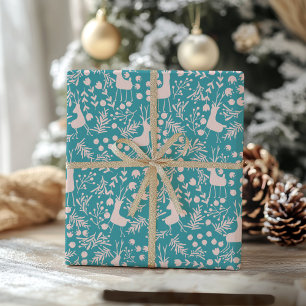 Nordisk Ren Floral   Blush på Teal Jul P Presentpapper