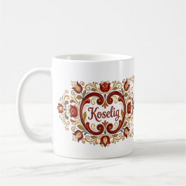 Nordisk Rosemålat Mugg, “Koselig” Skandinavisk Des Kaffemugg