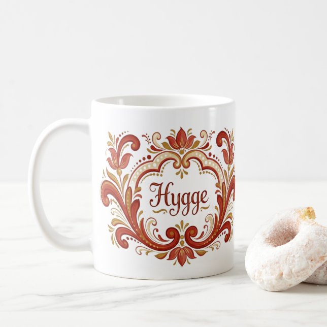 Nordisk Rosemalning Mug, “Hygge” Skandinavisk Mys Kaffemugg (Med munk)