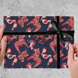 Nordisk Scandi-mönster Folkdala-häst jul Presentpapper