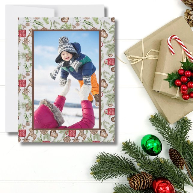 Nordisk Skandinavisk Rustik Folkfoto Jul Julkort (Nordic Scandinavian Folk Art One Photo Christmas Card)